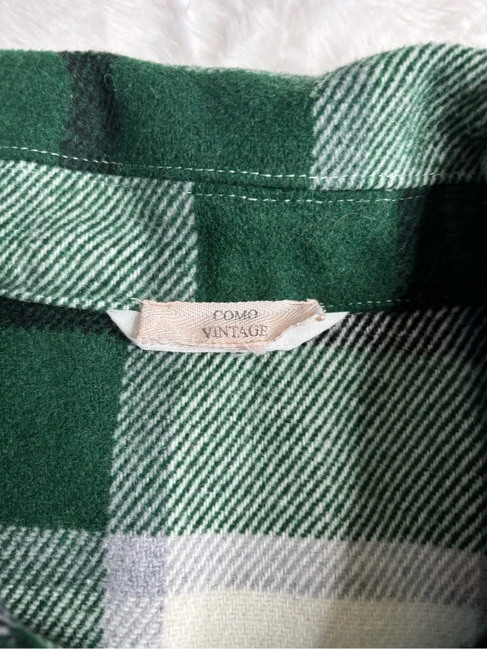 Como Vintage Green and Cream Plaid Shirt Jacket